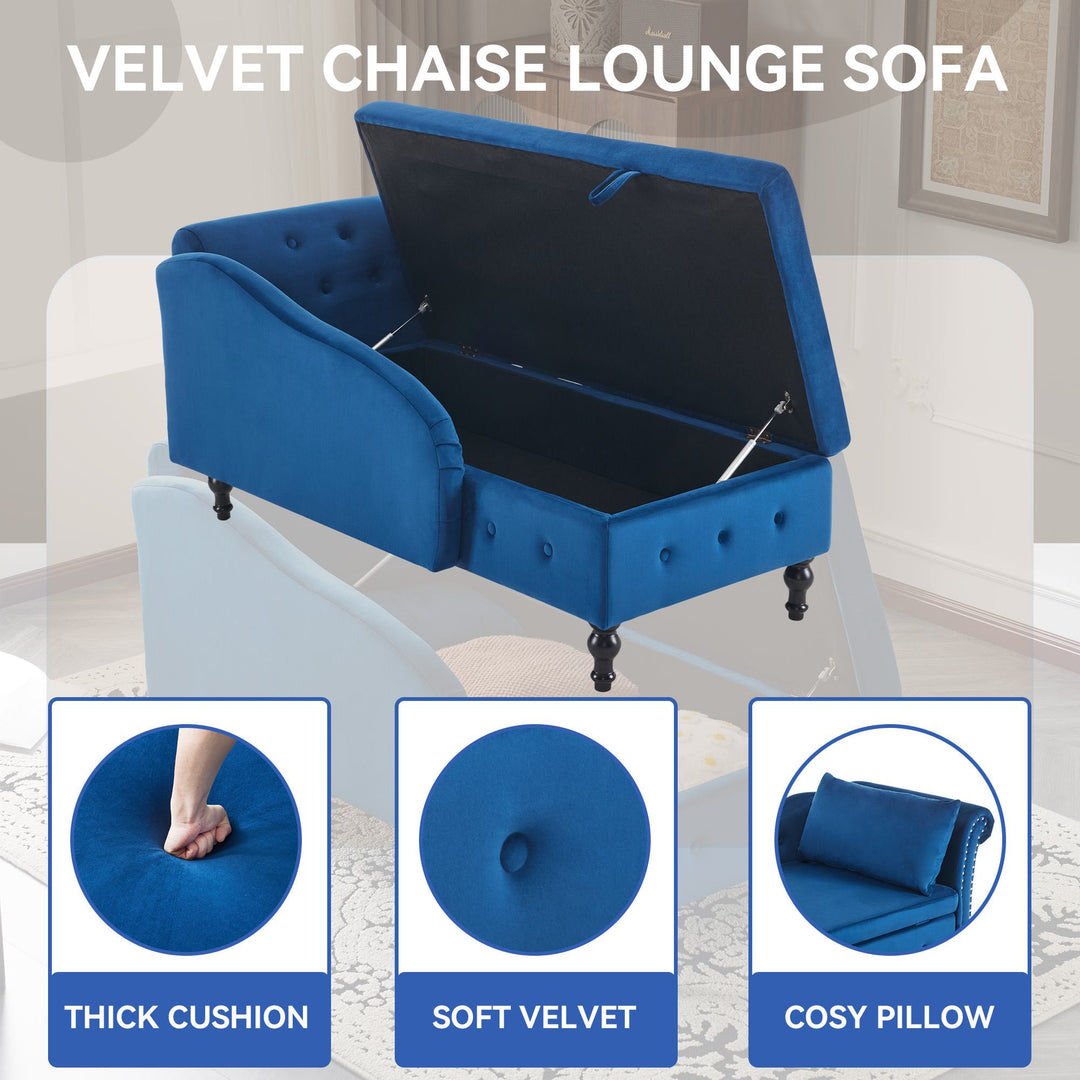 Velvet Upholstered Chaise Sofa Bed with Storage