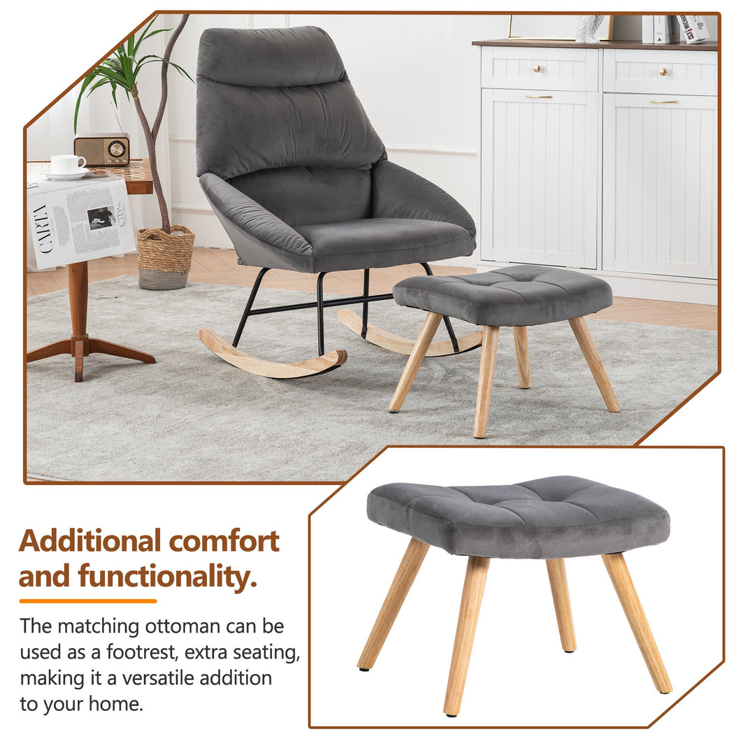 Footstool Armchair Rocking Chair with Soft Cushion and Wood Legs