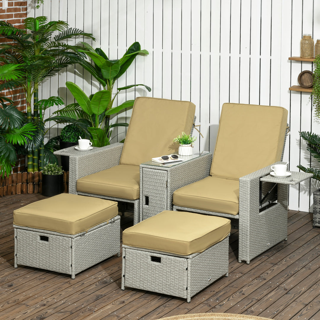 5PC PE Rattan Sun Lounger