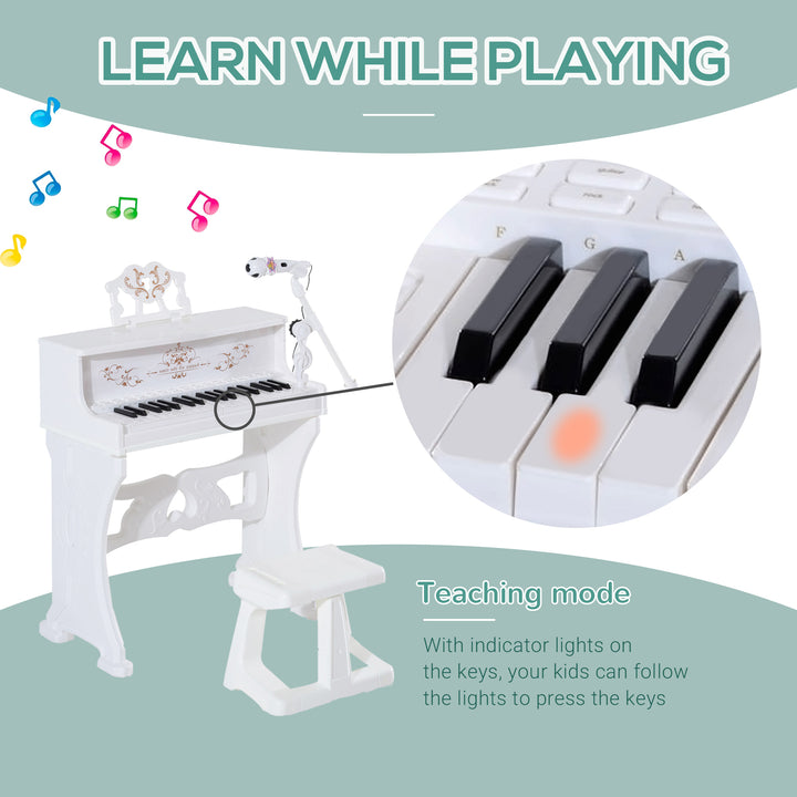 37 Keys Kids Piano Mini Electronic Keyboard Light Kids Musical Instrument Educational Game Children Grand Piano Toy Set w/Stool & Microphone