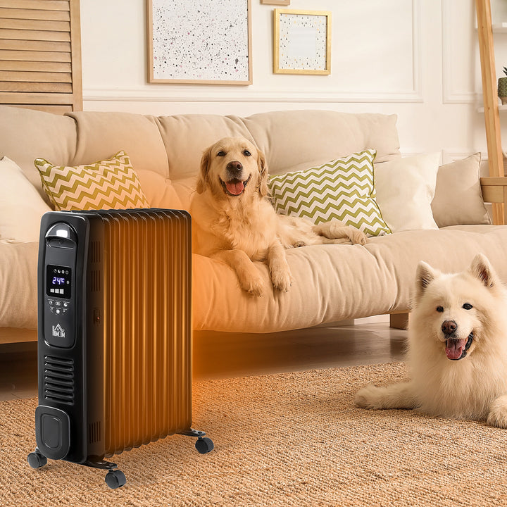 2720W Digital Display Oil Filled Radiator 11Fin Portable Electric Heater w/ Built-in Timer Three Heat Settings Remote Control