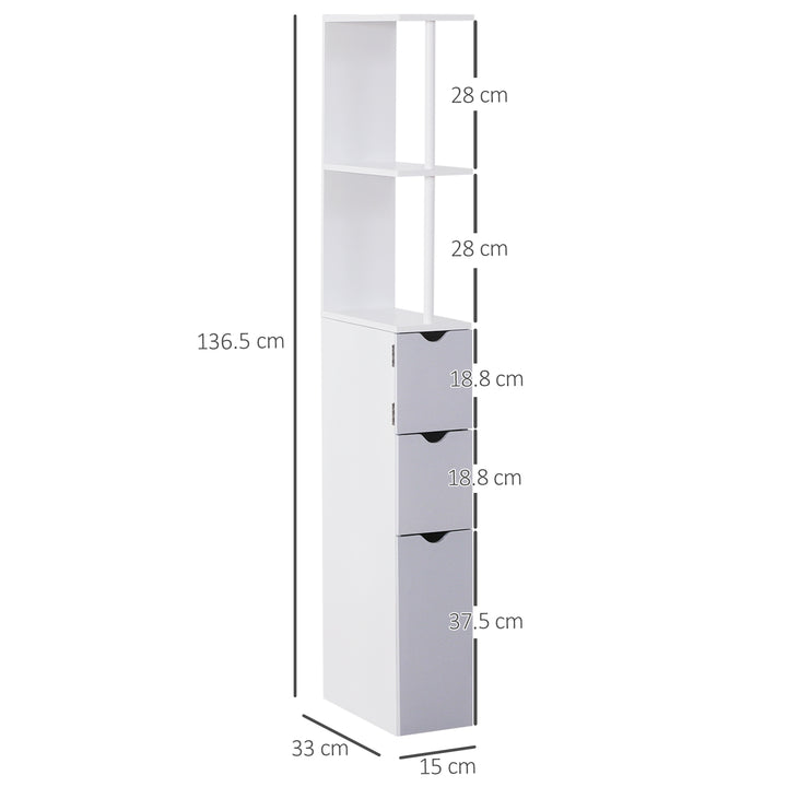 HOMCOM Slimline Bathroom Storage Free-Standing Bathroom Cabinet Unit Tall Shelf Toilet Tissue Cupboard w/Drawers - Grey and White Aosom UK