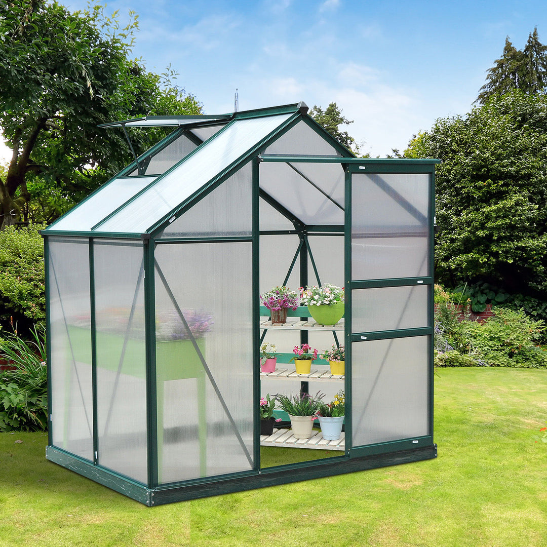 Clear Polycarbonate Greenhouse Large Walk-In Green House Garden Plants Grow Galvanized Base Aluminium w/ Slide Door (6ft x 4ft)