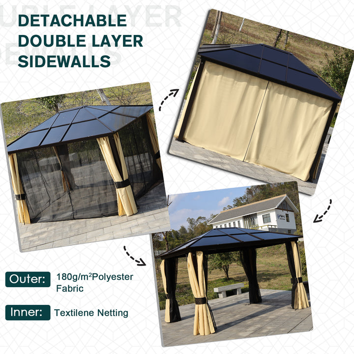 3.6 x 3(m) Polycarbonate Hardtop Gazebo with LED Solar Light and Aluminium Frame