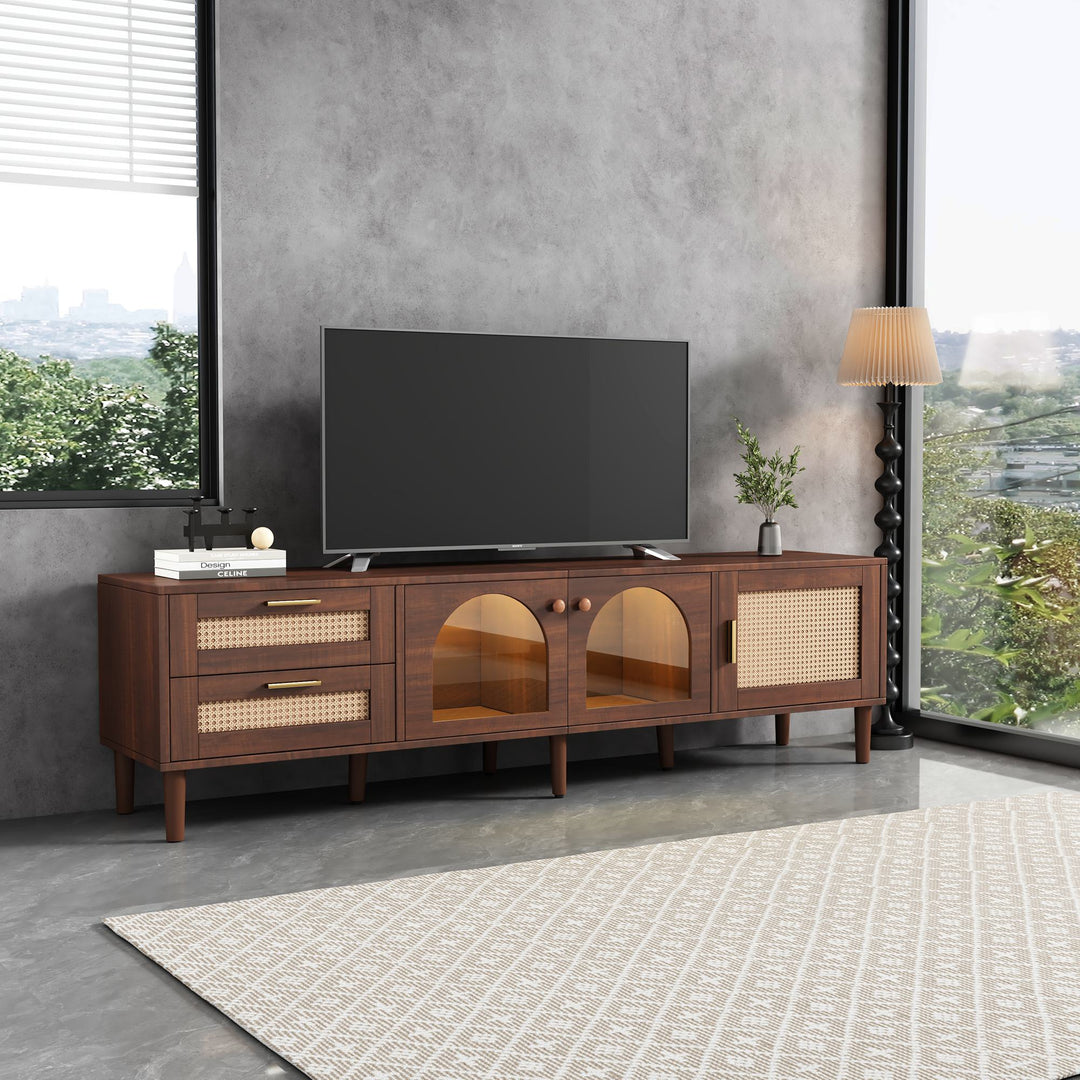 180 cm TV Stand for 80-Inch TV with Rattan Drawers