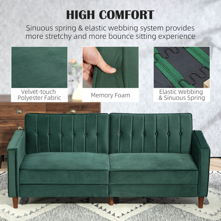 Velvet-Feel Three-Seater Sofa Bed - Green