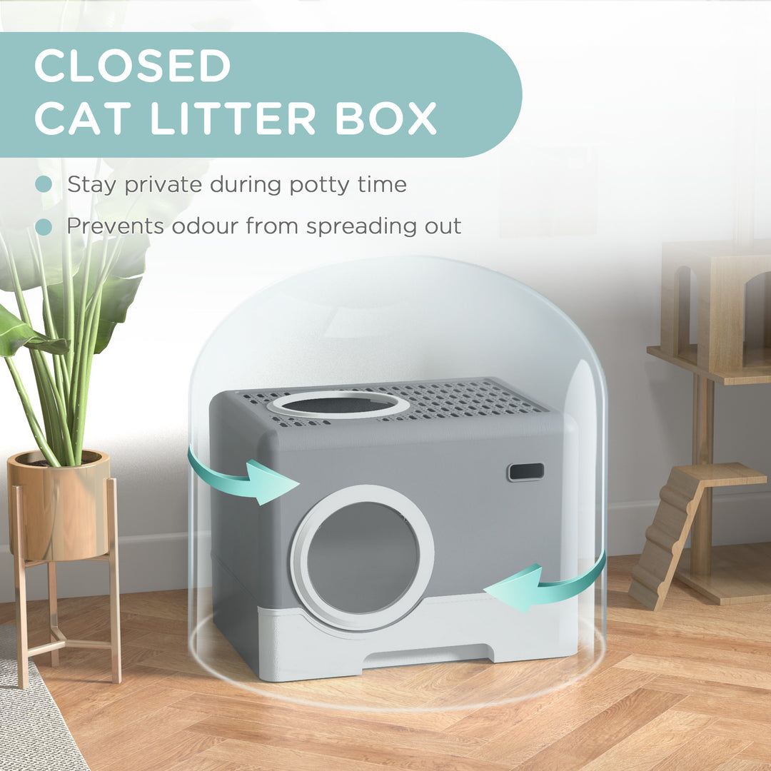 Cat Litter Box Enclosed with Lid Front Entry Top Exit