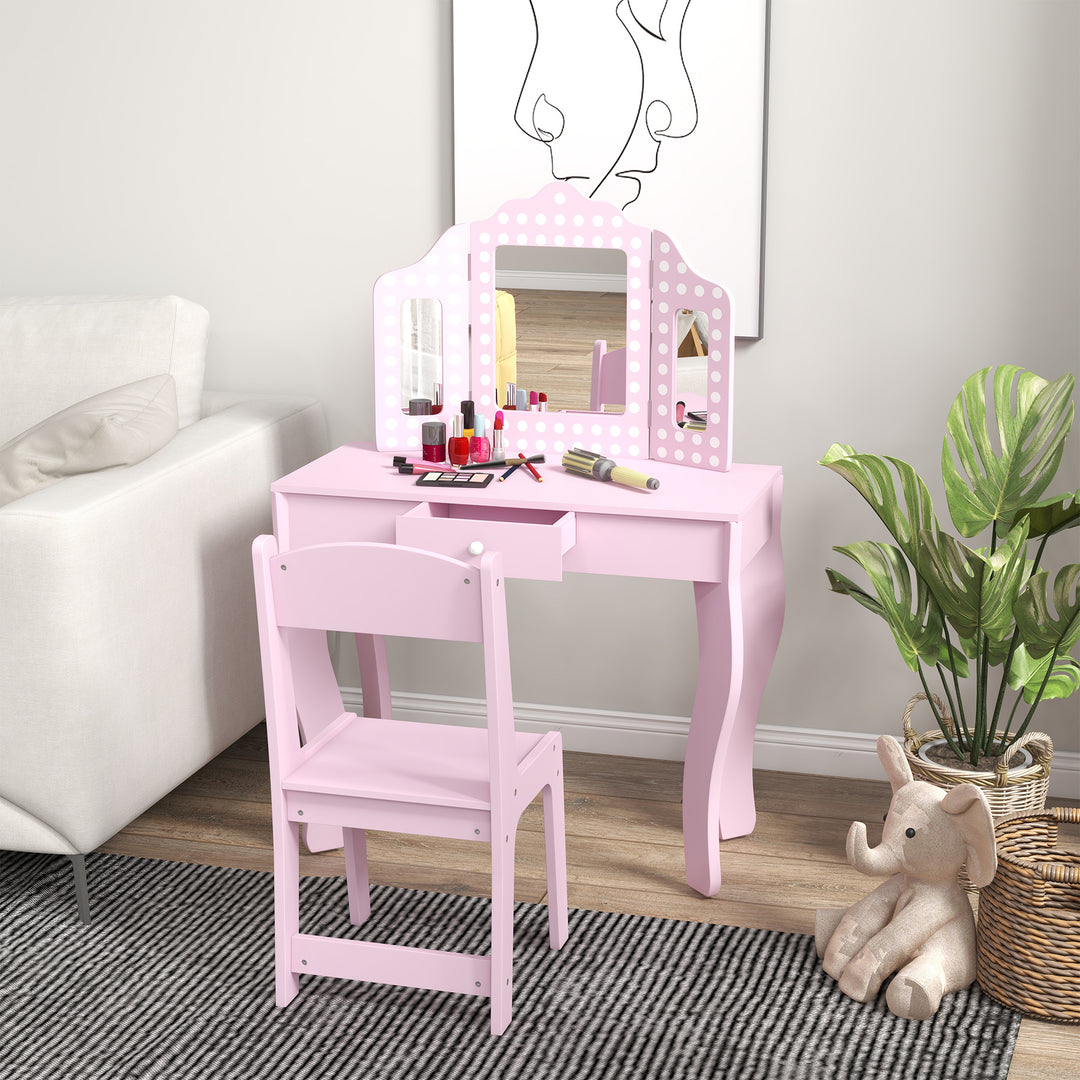 Kids Dressing Table Sets with Stool and Tri-Fold Mirror