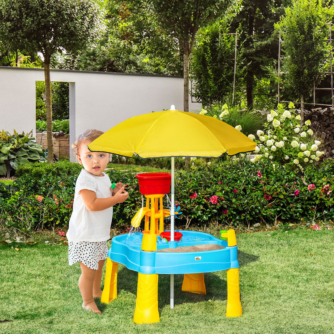 Sand and Water Play Table with Accessories and Adjustable Parasol