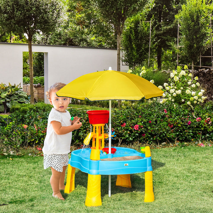 Sand and Water Play Table with Accessories and Adjustable Parasol