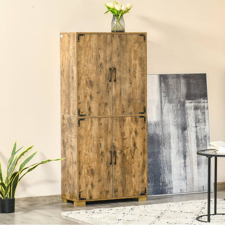 Farmhouse Style Tall Cupboard 4-Door Cabinet with Storage Shelves for Bedroom & Living Room