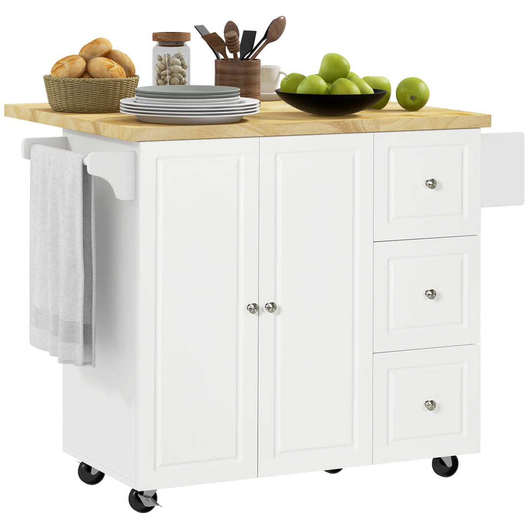 Drop-Leaf Kitchen Island on Wheels Utility Storage Cart with Drawers & Cabinet for Kitchen