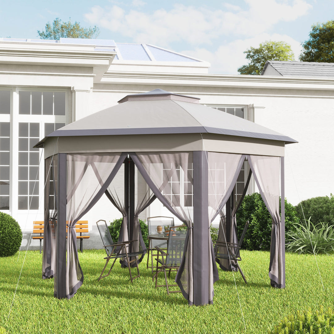 Hexagon Patio Gazebo Pop Up Gazebo Outdoor Double Roof Instant Shelter with Netting