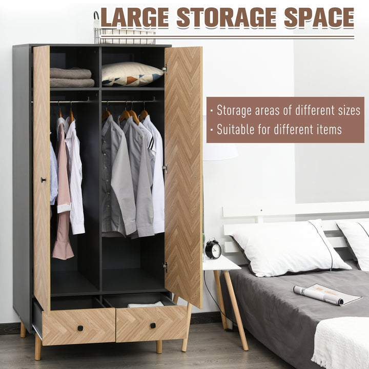 HOMCOM Modern Wardrobe with Wood Grain, 2 Drawers