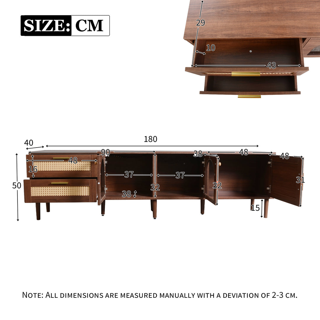 180 cm TV Stand for 80-Inch TV with Rattan Drawers