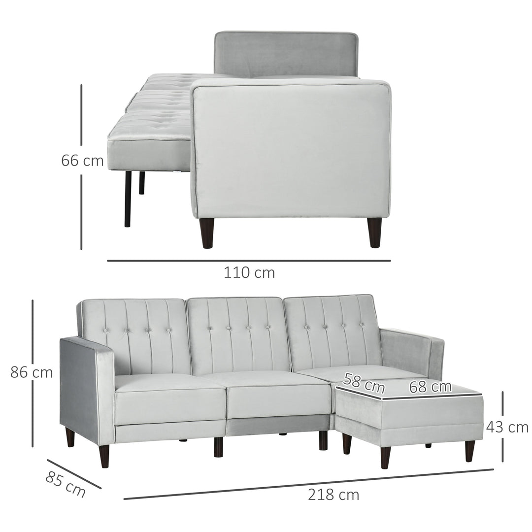 L Shape Sofa Bed Set with 3-Seater Sofa and Footstool