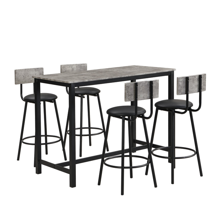 3-Piece Bar Table Set with Stools, 120x60x90cm, Black+Grey