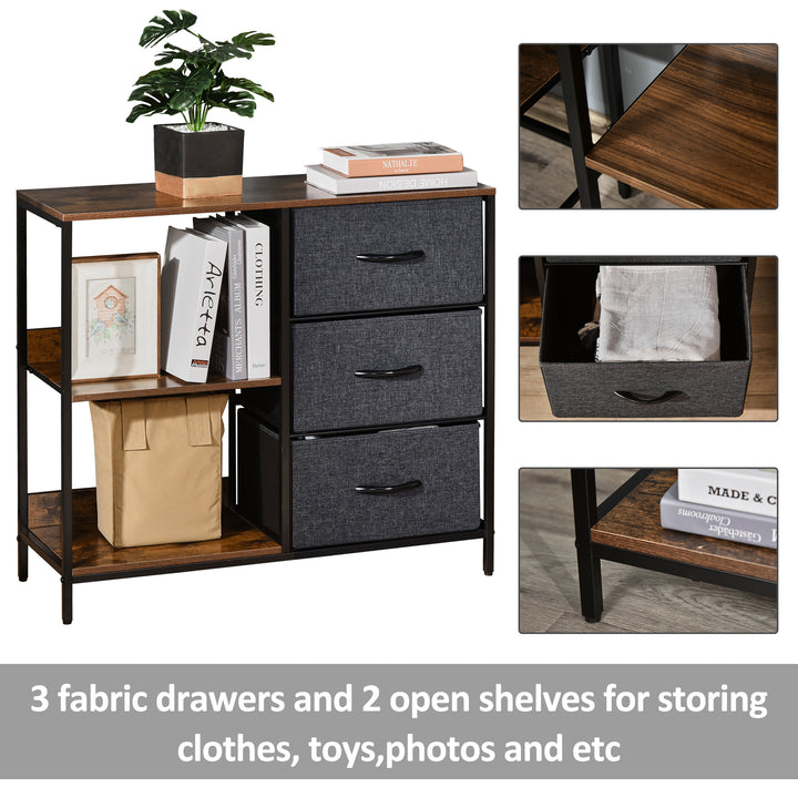 Storage Dresser: 3 Fabric Drawers & 2 Display Shelves in Black for Living Room & Bedroom