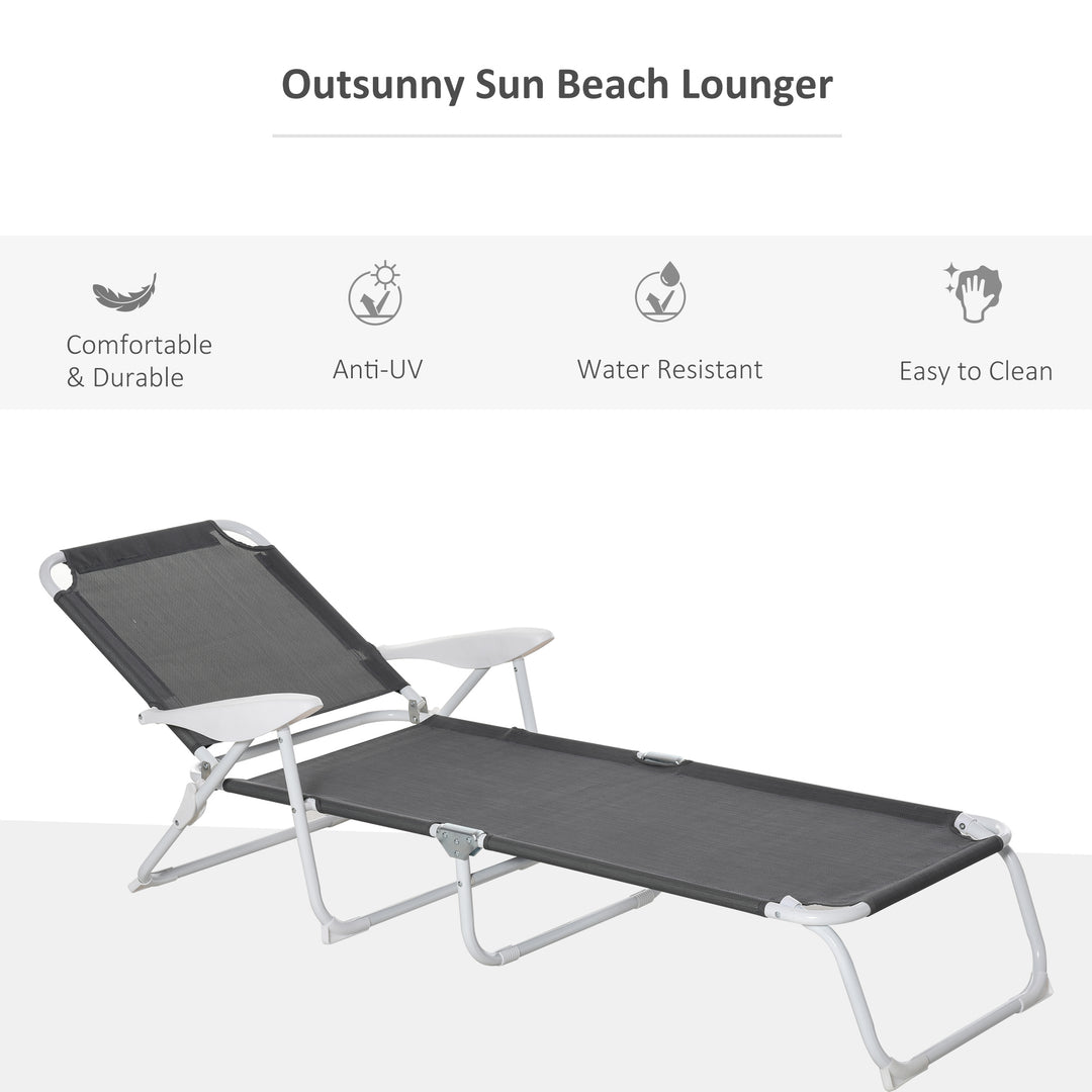 Reclining Sun Lounger: Folding Patio Chair with 4-Level Adjustable Backrest