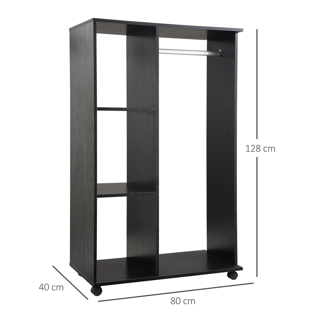 HOMCOM Mobile Open Wardrobe with Shelves, Black