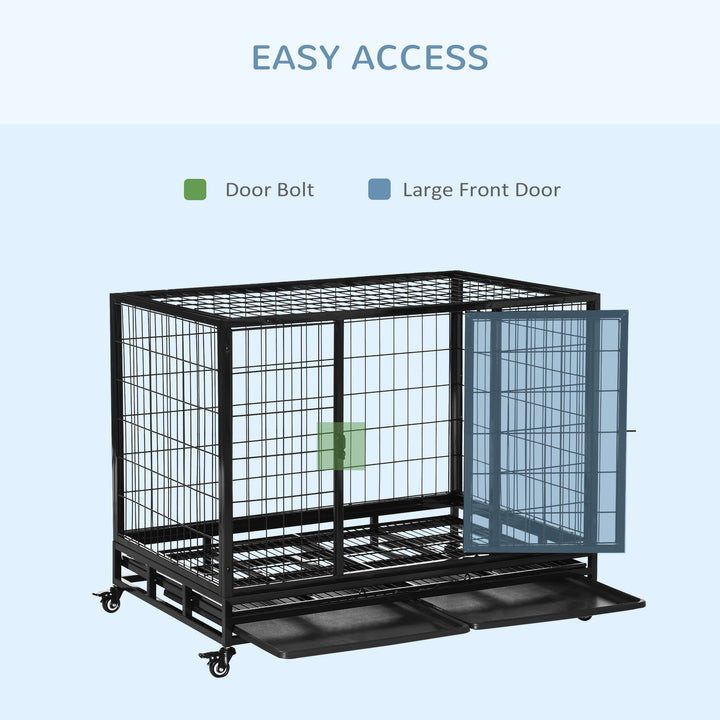 43" Heavy Duty Metal Dog Kennel Pet Cage with Crate Tray and Wheels - Black (Large)