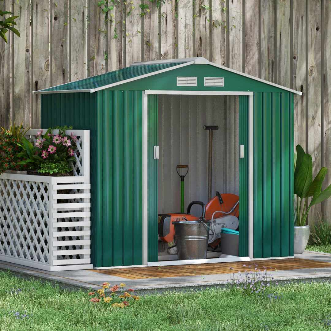 7ft x 4ft Lockable Garden Shed Large Patio Roofed Tool Metal Storage Building Foundation Sheds Box Outdoor Furniture