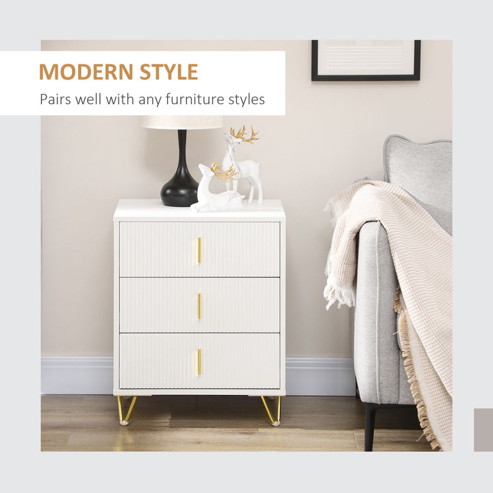 Elegant Chest of Three Drawers - White/Gold-Tone