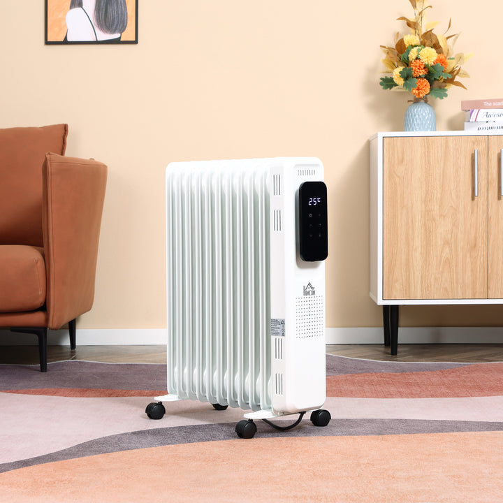 2720W Oil Filled Radiator 11 Fin Portable Electric Heater w/ LED Display 24Hrs Timer Three Heat Settings Adjustable Thermostat-White