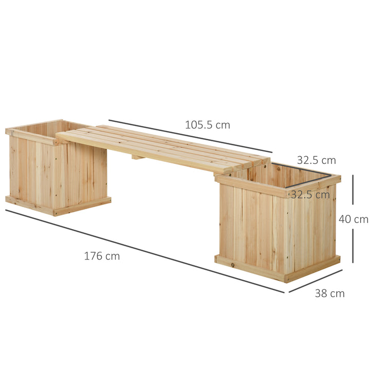 Wooden Garden Planter & Bench Combination Garden Raised Bed Patio Park Natural 176 x 38 x 40 cm