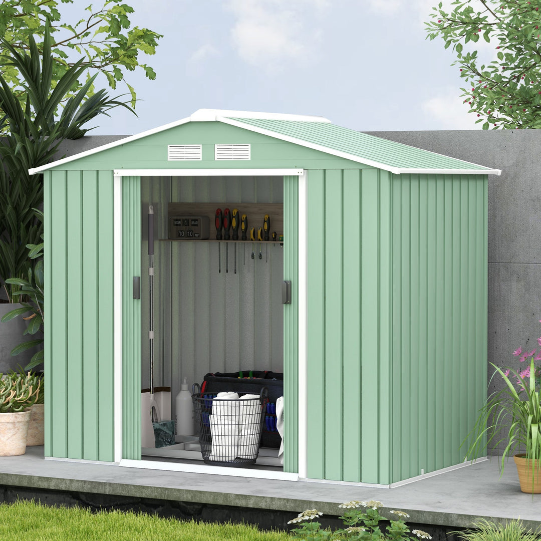 7ft x 4ft Lockable Garden Metal Storage Shed Large Patio Roofed Tool Storage Building Foundation Sheds Box