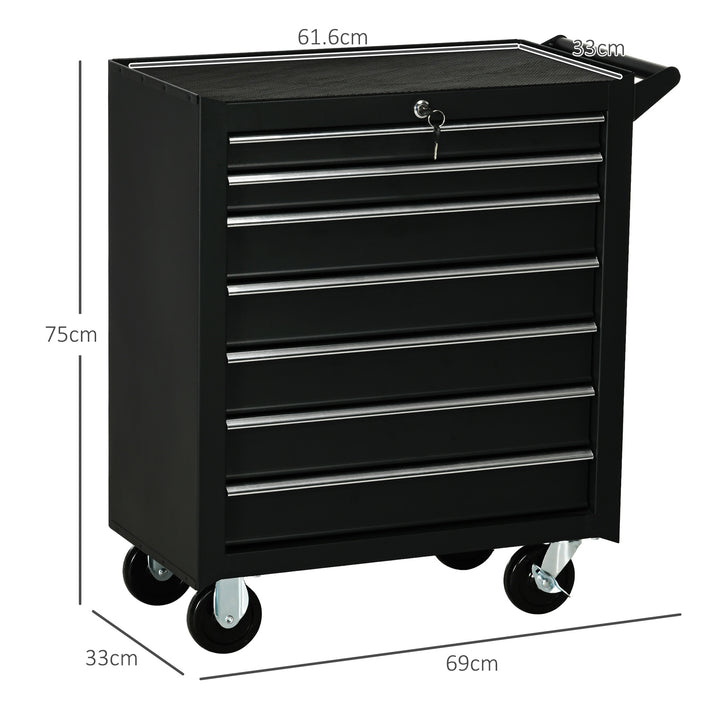 Roller Tool Cabinet Storage Chest Box 7 Drawers Roll Wheels Garage Workshop Matte Black