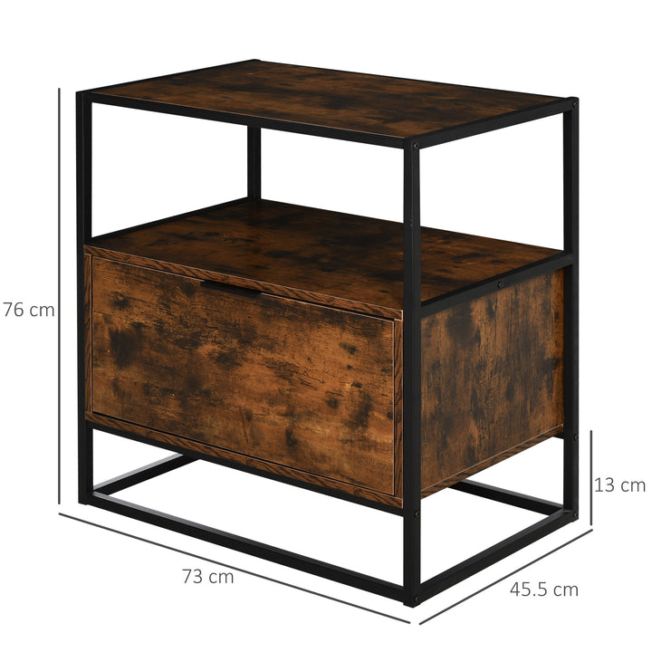 HOMCOM Industrial Side Table: Retro Steel-Frame Unit with Drawer