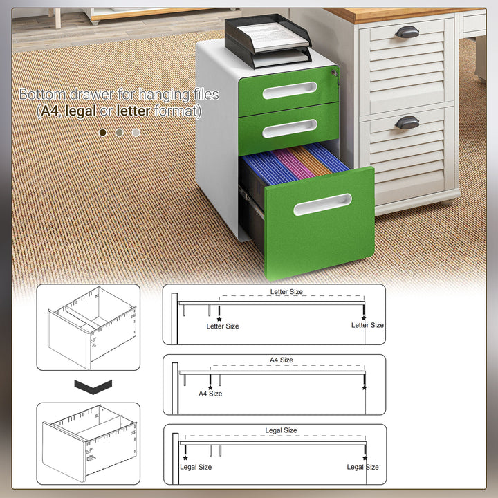 Vinsetto 3 Drawer Filing Cabinet