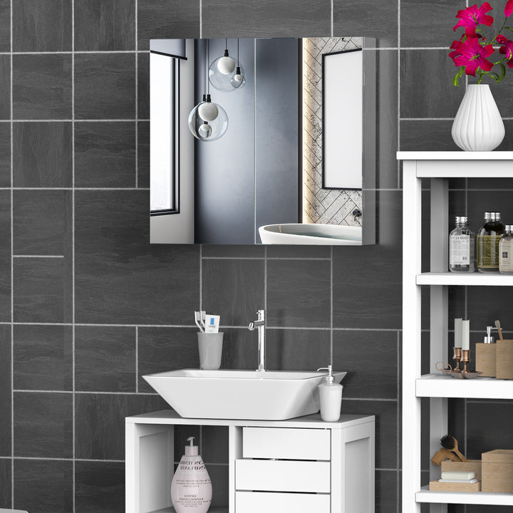 HOMCOM Bathroom Cabinet: Stainless Steel Mirror Storage, Wall-Mounted Spaciousness Aosom UK