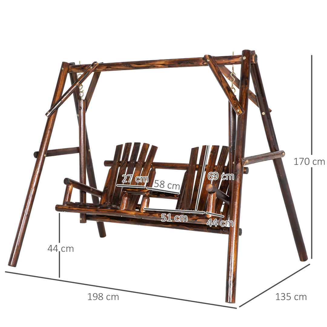 Outdoor 2 Seater Larch Wood Wooden Garden Porch Swing Chair 2 Single Seats Hammock Bench Lounger with Middle Table