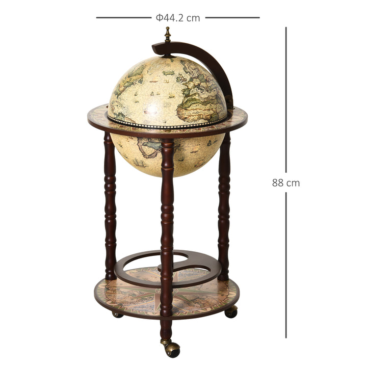 Portable Globe Bar Cart: Antique-Inspired Beverage Trolley with Wheels