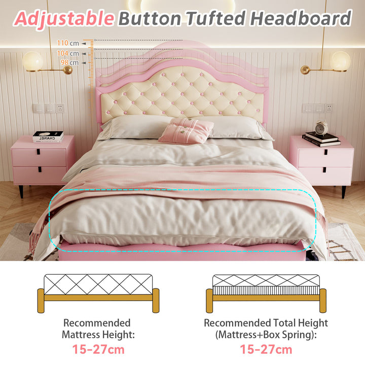 Button-Tufted High Headboard Bed with Solid Wood Slat