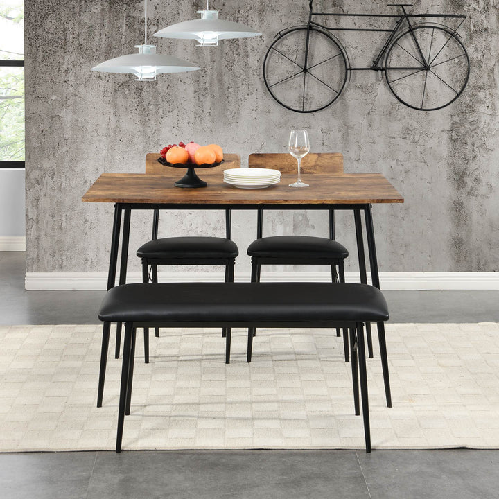 4-Piece Industrial Dining Set with Bench, Brown https://www.awin1.com/pclick.php?p=38826321849&a=1765756&m=17151 Aosom