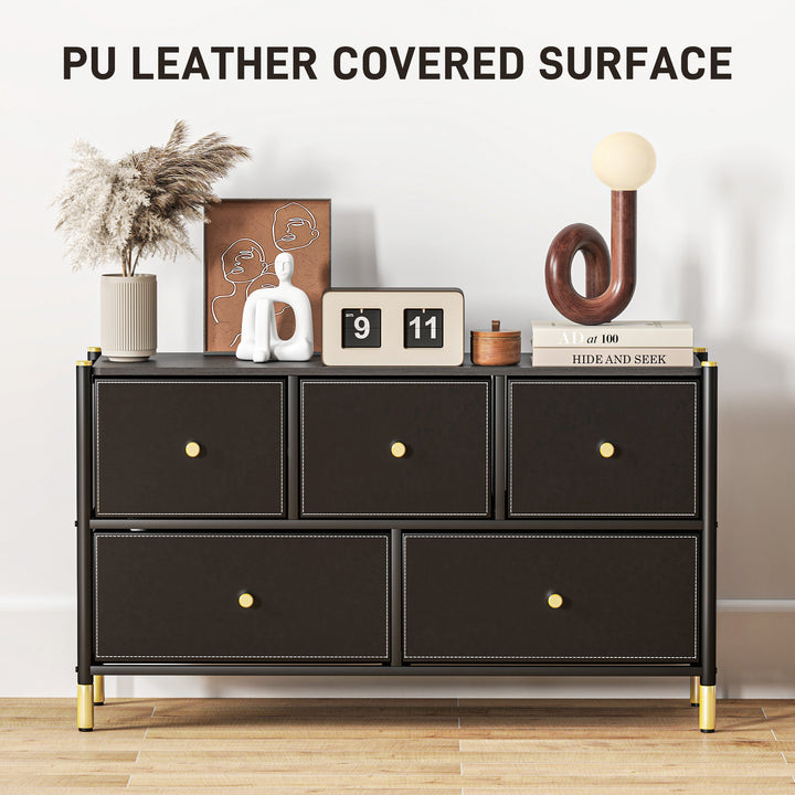 5-Drawer Chest, PU Leather Surface, Black