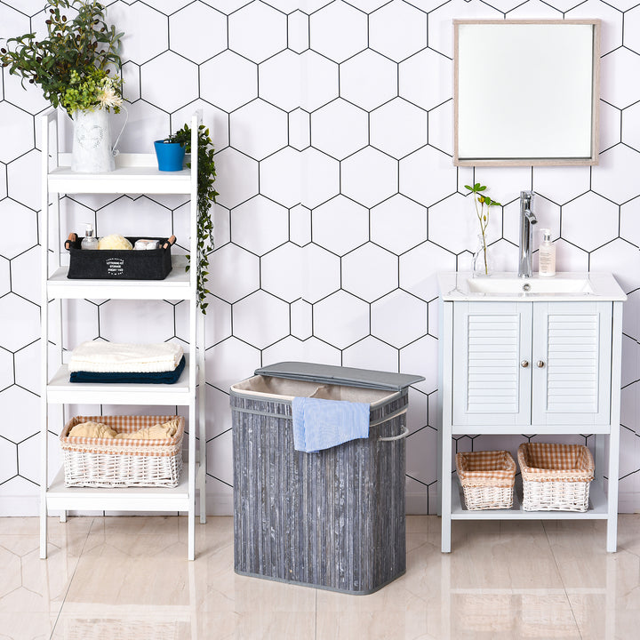 Laundry Locker: Dual-Compartment Wooden Basket with Lid