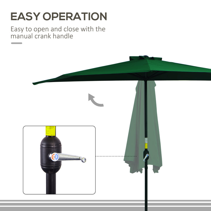 Waterproof 3(m) Half Parasol Semi Round Umbrella Patio Metal Frame Crank Handle for Balcony-- NO BASE INCLUDED