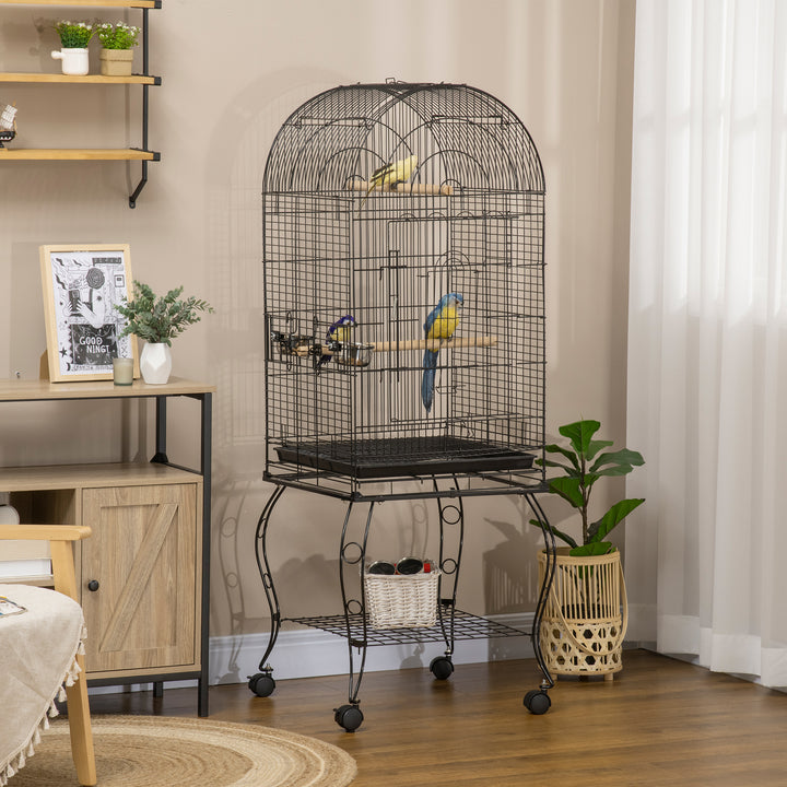 Large Parrot Bird Cage Aviary Budgies Finch Cockatiel Birds Stand Feeding Station Stand w/ Wheels 51L x 51W x 153H cm