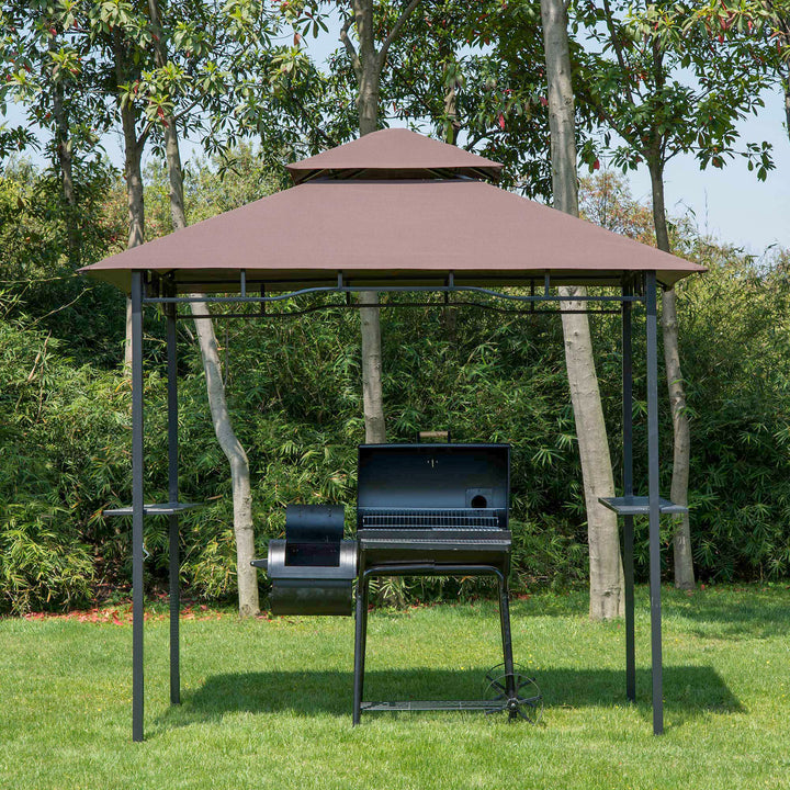 8 ft Double-Tier BBQ Gazebo Grill Canopy Barbecue Tent Shelter Patio Deck Cover - Coffee