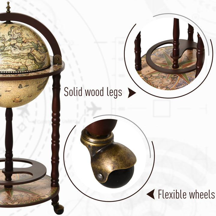 Portable Globe Bar Cart: Antique-Inspired Beverage Trolley with Wheels