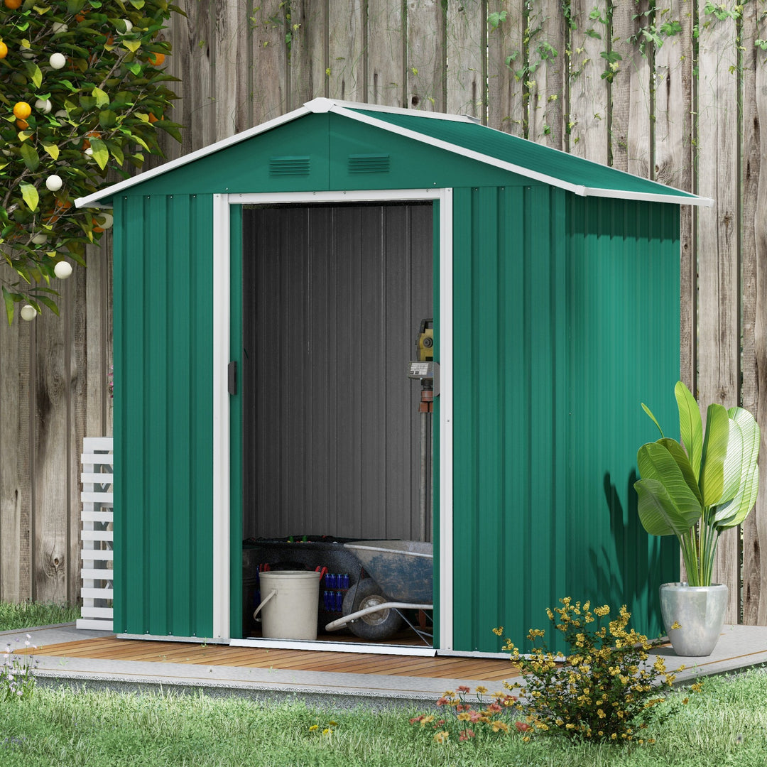 6.5ft x 3.5ft Metal Garden Storage Shed for Outdoor Tool Storage with Double Sliding Doors and 4 Vents