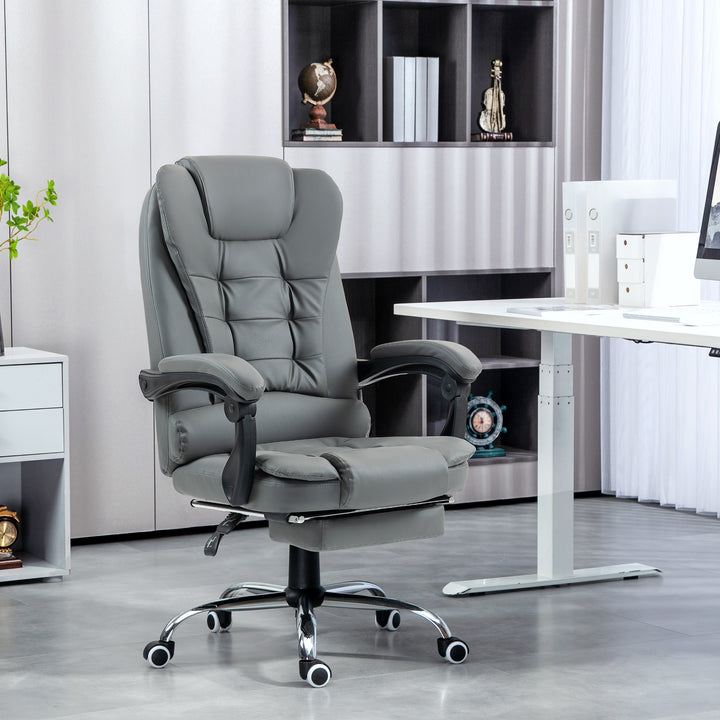 HOMCOM Executive Office Chair, PU Leather, Swivel Wheels, Reclining Backrest, Grey