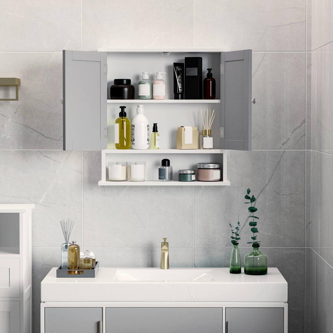 Kleankin Wall Mounted Bathroom Cabinet with Double Mirrored Doors