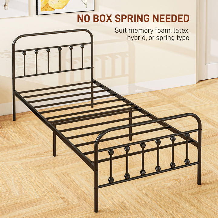 3ft Single Platform Bed Frame with Underbed Storage Tall Headboard Steel Slat No Box Spring Needed Easy Assembly Black