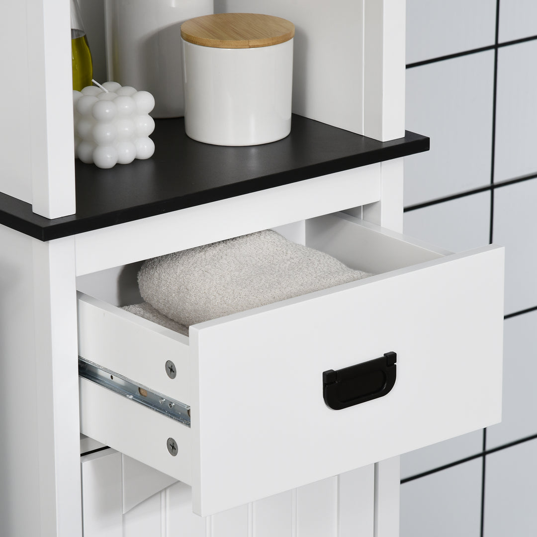 Kleankin Bathroom Bastion: Tall Slim Storage Cabinet with Adjustable Shelves & Drawer, White Aosom UK