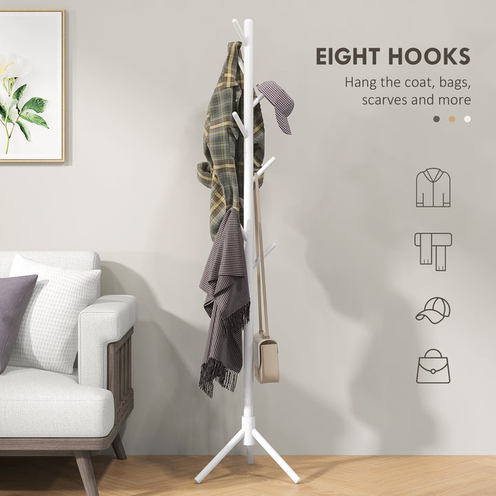 Eight-Hook Wooden Coat Rack - White